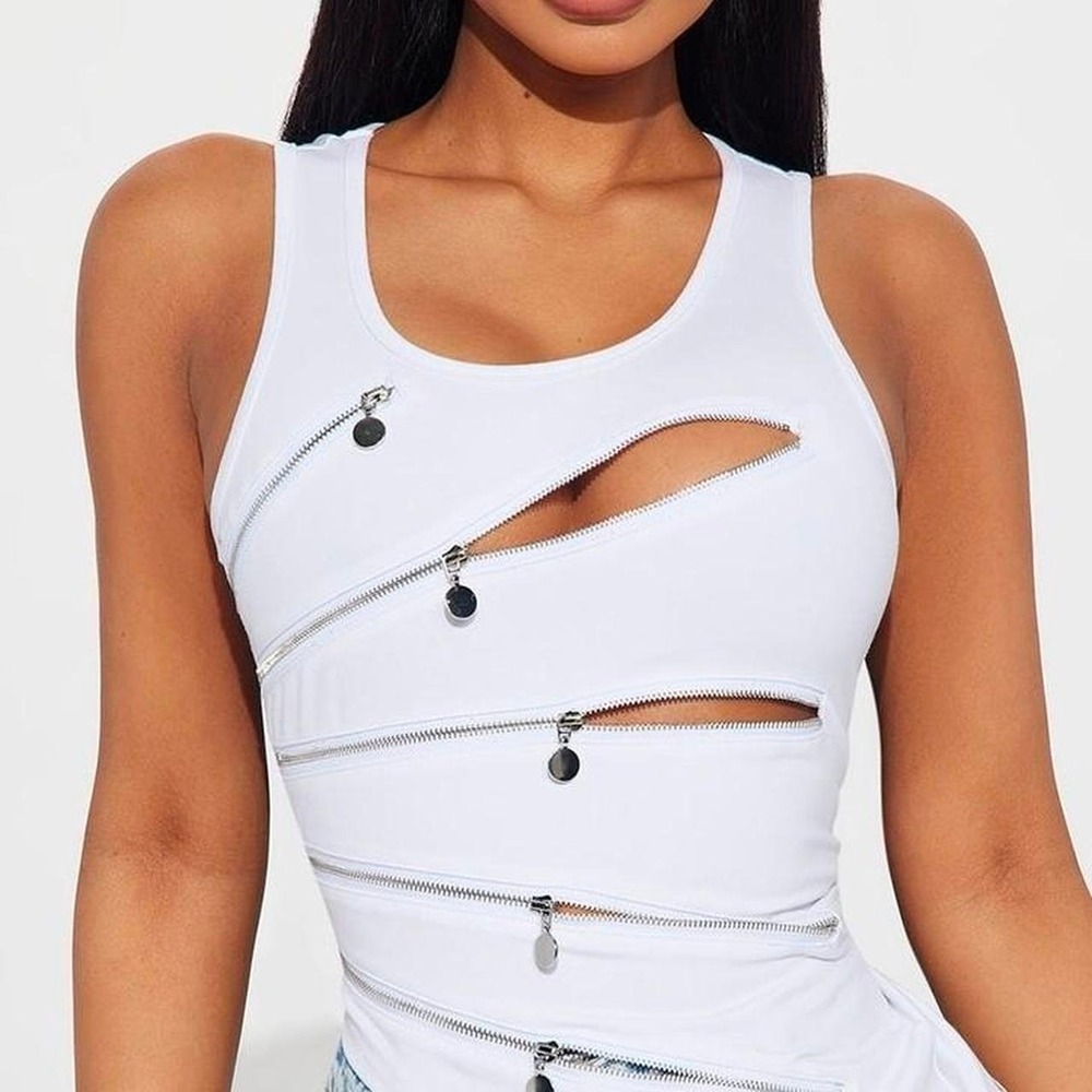 White cut out zip up top